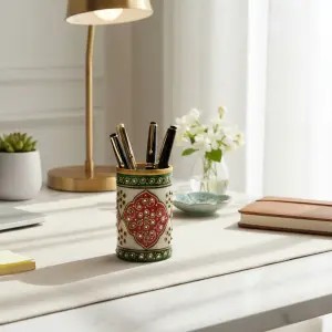 Marble Meenakari Work Pen Holder