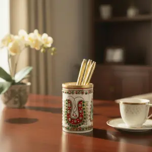 Marble Peacock Painting Pen Holder