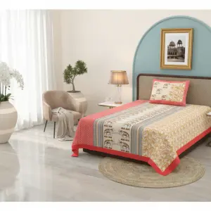 Traditional Floral Pure Cotton Single BedSheet