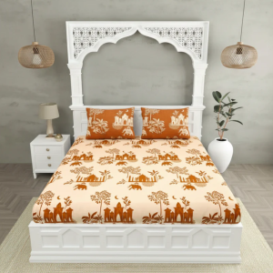 Royal Heritage King Size Bedsheet Set | Rajasthani Block Print | 180 TC Microfiber | 274x274 cm | 3 Pcs
