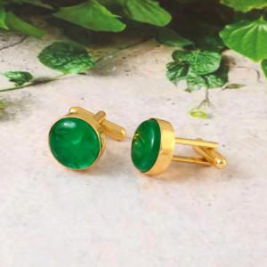 Plane Emerald Lab Grown Green Gemstone Wedding Cufflinks