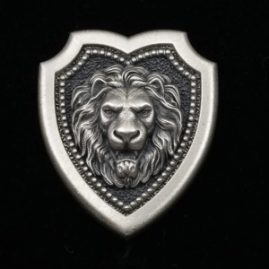 Lion Head Shield Pin Brooch, Medieval Lapel Badge, Jewelry Accessories, Sterling Silver
