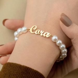 Custom Script Name and Natural Pearl Bracelet