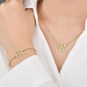 Personalized Bracelet and Chain Set – 22-Carat Gold Plated with Anti-Tarnish Finish
