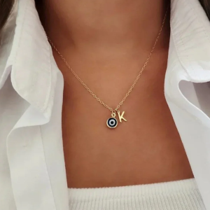 Evil Eye Initial Letter Necklace