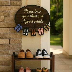 Please Remove Your Shoes Outside Door Hanging Sign Board for Home & Shop Entrance, Wall & Door Decor