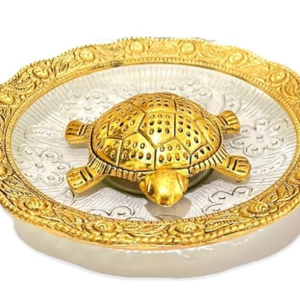 VIBHSA Metal Feng Shui Tortoise On Glass Plate Showpiece (Golden, Diameter: 5.5 Inch)