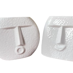 Vibhsa Ceramic Flower Vase | Set of 2 | Upbeat Face Vase 5.5 inches & Blowing Kiss Face Vase 6 inches (White, Raw Finish)