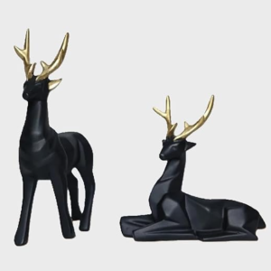 VIBHSA Resin Black Deer/Hiran Showpiece for Home & Office Decor Set of 2 Deer Different Size