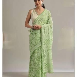 Pure Hand-Embroidered Lucknowi  Saree