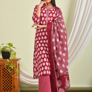 Cotton 60-60 Kurti With Pant And Dupatta sets