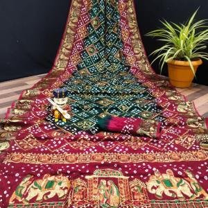 ART SILK DOLLY WORK BANDHEJ PANETER WHITE SAREES*🌹