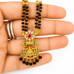 Latest CZ Micro Gold Plated Mangalsutra for Women | Long 30 cm Black Beads Chain