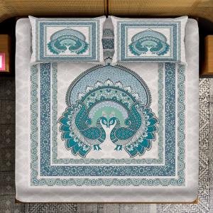 7D  jai puri Digital Glace Cotton King Size Printed Flat Double Bedsheet, 108 X 108 Inch with 2 Pillow Cover (Unicorn Blue King)