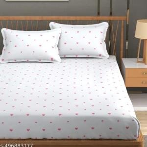 Cotton Heart Pattern Bedsheet Set White with Pink Hearts