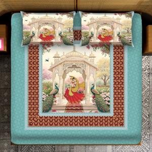 7D  jai puri Digital Glace Cotton King Size Printed Flat Double Bedsheet, 108 X 108 Inch with 2 Pillow Cover (Unicorn Blue King)