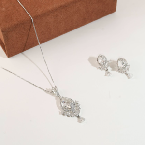 Silver-Tone Crystal Teardrop Pendant Necklace & Earrings Set