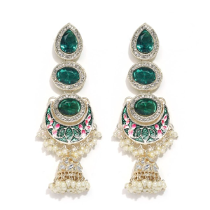 Priyaasi Green Meenakari Kundan Beads Earrings