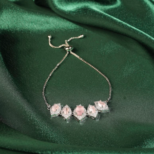 Zeneme Rhodium Plated Adjustable Delicate AD Stone Chain Bracelet for Women and Girls