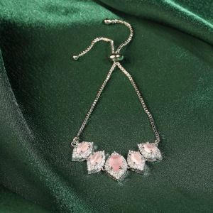 Rhodium Plated Adjustable Delicate AD Stone Chain Bracelet for Women and Girls