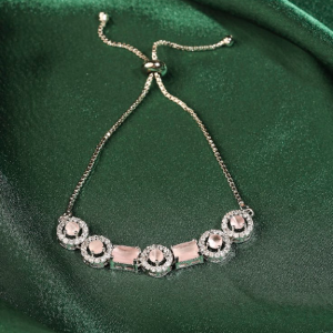 Silver-Toned Rhodium-Plated American Diamond & Crystal Adjustable Bracelet