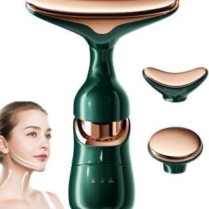 3-in-1 Anti-Wrinkle Face, Neck & Eye Vibration Facial Massager | Face Slimming, Sculpting, Uplifting, Skin Firming & Tightening Tool for Glowing Skin (Green)