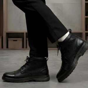 Latest Elite Genuine Mild Leather Police Boots for Men | Heavy Duty Safety Tactical Work Boots | Durable Anti-Slip Industrial Security Shoes For Men