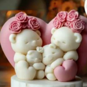Silicon Mold Candle Teddy Bears Family With Heart ( pack of 1)