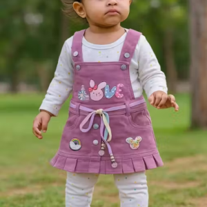 Bublee Dublee Trendy Girls Denim Style Dungaree with Inner Top and Bottom Set