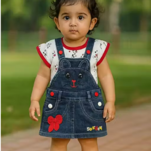Bublee Dublee Kids Red And Pink Dungarees With Half Sleeves Top