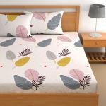 Cotton Double Bed Bedsheet Set | Cream Leaf Print with 2 Pillow Covers
