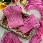 Lucknow Handwork Chikankari 3 Piece Palazzo Set With White Embroidery