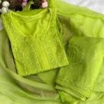 Lucknow Handwork Chikankari 3 Piece Palazzo Set With White Embroidery