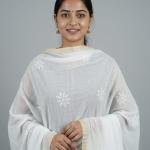 Pure Chanderi Chikan Dupatta ( Dyeable)