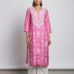 Pure Chanderi Chikankari Kurti With Mukesh Add-On