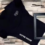 Men'S Round Neck Half Sleeves Black Polyester Tshirt