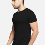 Si-Squad Solid Polyester Fit Half Sleeves T-Shirt for Men Black