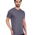Si-Squad Solid Polyester Fit Half Sleeves T-Shirt for Men Light Grey
