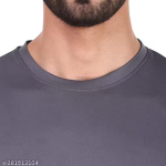 Si-Squad Solid Polyester Fit Half Sleeves T-Shirt for Men Light Grey