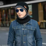 Chughz Wool Beanie Cap & Muffler for Mens & Women | Winter Cap for Men |Soft Woolen Muffler & Cap for Men & Women Black