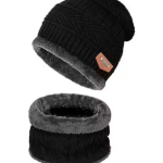 Chughz Beanie Hat Scarf Set Winter Warm Knit Hat Thick Skull Cap for Men and Women (01 Black, Beanie Hat)