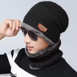 Chughz Beanie Hat Scarf Set Winter Warm Knit Hat Thick Skull Cap for Men and Women (01 Black, Beanie Hat)