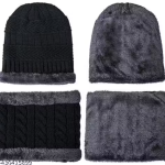 Chughz Beanie Hat Scarf Set Winter Warm Knit Hat Thick Skull Cap for Men and Women (01 Black, Beanie Hat)