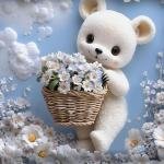 Wonder Glace Cotton 3Pc Queen Size Bedsheet Set 228x254cm With 2 Pillow Cover (Cute Teddy Blue)