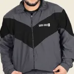 Grey Lycra Blend Polyester Zipper Solid Full Sleeve Sports Jacket For Men