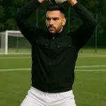 Navy Blue Lycra Blend Polyester Fleece Zipper Solid Full Sleeve Quilted Jacket For Men