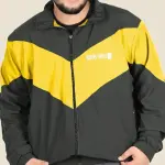 Black Lycra Blend Polyester Sports Regular Full Sleeve Bomber Jacket For Men