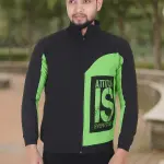 Light Green Lycra Blend Polyester Zipper Solid Full Sleeve Sports Jacket For Men