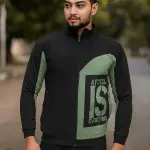 Light Green Lycra Blend Polyester Zipper Solid Full Sleeve Sports Jacket For Men