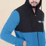 Blue Lycra Blend Polyester Zipper Solid Full Sleeve Sports Jacket For Men